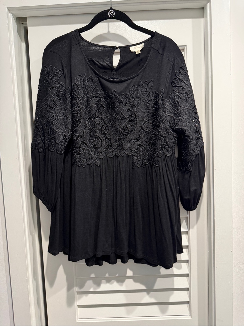 Deletta Black Embroidered Peasant Tunic- Medium